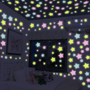 100 Kos 3D Zvezde Svetijo V temi Svetlobna Fluorescentna Plastične Stenske Nalepke Doma Dekor Nalepko Ozadje Dekorativni