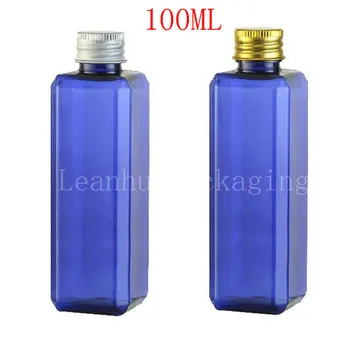 100 ML Modri Kvadrat Plastično Steklenico, Aluminijasto Zaporko , 100CC Šampon / Losjon Sub-stekleničenje , Prazne Kozmetični Posodo ( 50 PC/Veliko )