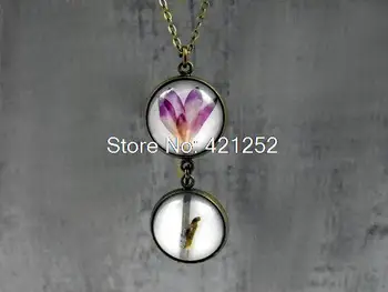 12pcs Občutljivo dvojno ogrlica z obeskom pravi vijola lobelia cvet. Nakit za ljubitelje narave, darilo za njo.