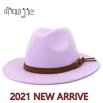 2020 pozimi fedora klobuki za ženske modni Ravno široko Roba Volne Klobučevine Jazz Fedora Klobuki za moške roza goth vrh letnik poroko skp
