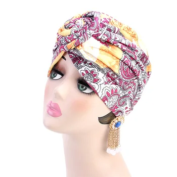 2021 Moda Zavrtimo cvet glavo klobuk Boho tiskanja etnične klobuk bombaž Muslimanskih klobuk ženske krof turban kape africain femme turbante