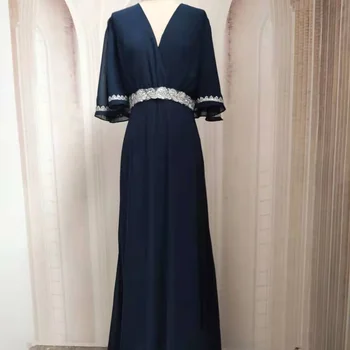 2021 Muslimanskih Nov Modni Motno Šifon Velikosti Vezene Proti-vrat Kratek Rokav Pakistanski Ženskosti Obleko Abaya Dubaj