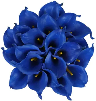20pcs Umetno Calla Lily Ponaredek Belo Cvetje, Poročni Šopek Pravi Dotik Cvet za Nevesta Poroke Domov(Modra)