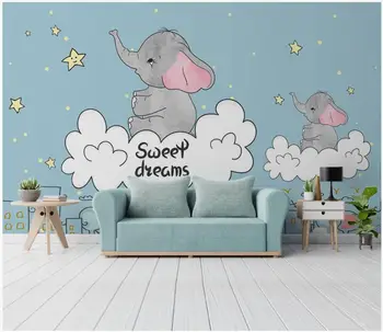 3d fotografije za ozadje po meri, zidana Ročno sestavljen risanka fantasy bel oblak zvezde baby slon v dnevni sobi tapete za stene, 3 d