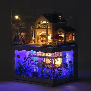 3D Miniaturni Lutka Hiša Pohištvo Komplet Mini Lesa, Obmorska Vila Puzzle Igrače