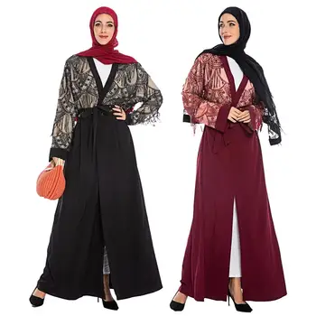 4 Barve, Bleščice Kimono Abaya Odprite Tam Kaftan Tassel Dolgo Cardigan Muslimanske Ženske Obleko Jilbab Arabski Mozaik Maxi Haljo Obleke Ramadana