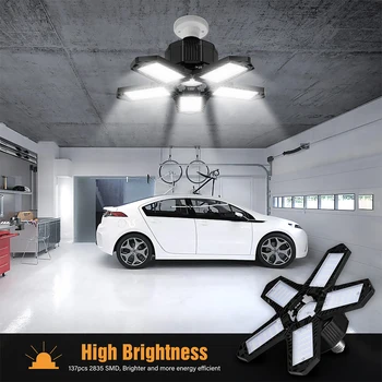 5-Leaf Garaža Svetlobe 100W/120W Deformirljiva LED Zložljiva Stropne Luči 8000LM 137pcs 2835 SMD za Dvorišče, Klet, shramba