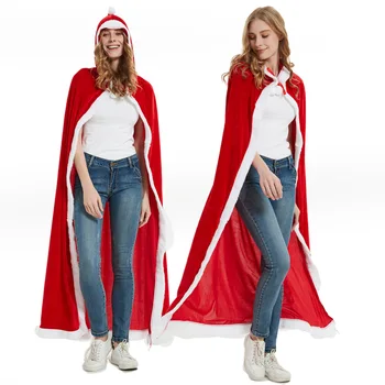 60-90-120-150 cm Rdeče Mah Hooded Cape Plašč Seksi Božiček, Cosplay Božični Kostumi za Ženske Carnival Party Clubwear