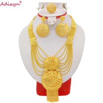 Adixyn 2021 Luksuzni Dubaj Jewellry Set za Ženske 24K Zlata Barva 60 CM Verige/Uhani/Ring Afriške Poročni Nakit Darila N122715
