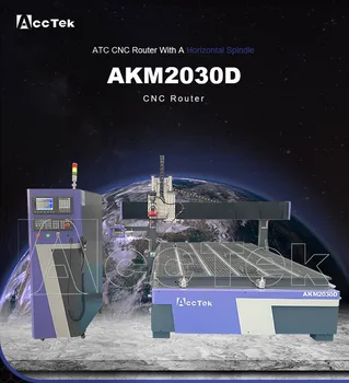 AKM2030D ATC CNC Graviranje Stroj Pohištvena Industrija Usmerjevalnik S Horizontalno Vreteno Za Carving Strani Vrtanje