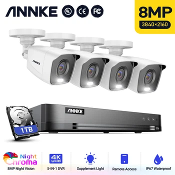 ANNKE 4K Ultra HD 8CH DVR Kit H. 265+ CCTV Sistema za zaščito, 4PCS 8MP CCTV Sistema IR Prostem Chroma Noč Video Nadzor Kit