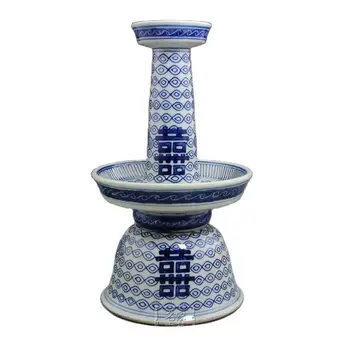 antično Ming in Qing Dinastije Dvojno Srečo Svečnik priročnik za Dom notranja Oprema modre in bele porcelanaste