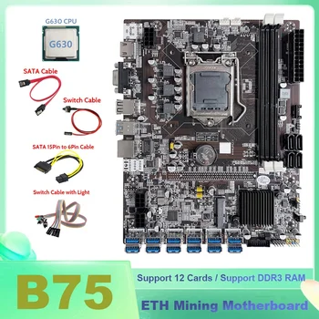 B75 BTC Rudar matične plošče, 12XUSB Z G630 CPU+Switch Kabel+SATA Kabel+Switch Kabel S Svetlobo+6Pin Dvojni 8Pin Kabel 0