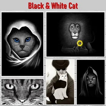 Black & White Cat Plakat Belo Art Papir Rock Filmski Plakati Sobi Doma Art Stenske Nalepke