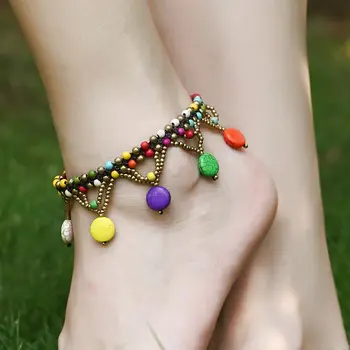 Bohemian Turkizno Anklet Moda Na Plaži Gleženj Zapestnico Ročno Pisane Noge Kamen Čar Fashoin Nakit Za Ženske Noge Verige