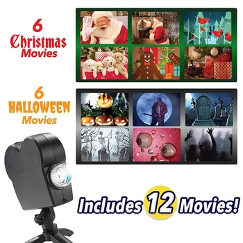 Božič Okno Projektor Lasersko svetlobo z 12 reflektor filmov in Halloween party luči za Dom Notranja Zunanja Dekoracija 0