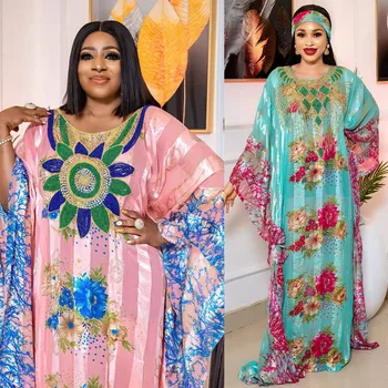 Dolgo Afriške Obleke za Ženske Plus Velikost Oblačila Dashiki Šifon Beaded Abaya Muslimansko Obleko Afriška Oblačila Haljo Africaine Femme 0