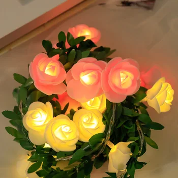 Doma Dekor Umetno Cvetje Rose Božični Okraski, Vrtnice Trte, Vrtni Okraski Simulirani Trsa LED Luči Počitnice Dekor Darilo
