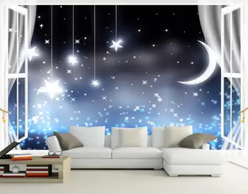 Doma Dekoracijo okno zidana ozadje Luna nočno nebo 3D stereoskopski 3d stereoskopski ozadje