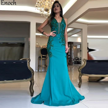 ENOCH Seksi Formalno morska deklica Prom Obleke Beaded Bleščice Špagete Trakovi Večernih Oblek za Stranke 2023 Tla Dolžino Meri