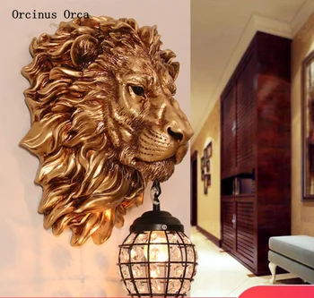 Evropski retro slogu zlati lev glavo stenske svetilke dnevna soba v ozadju stene hodnika luksuzni vzdušje led lev crystal stenska svetilka
