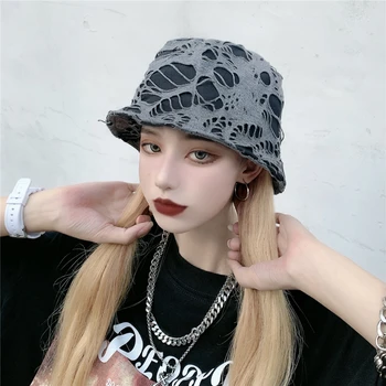 Gothic Girl Harajuku Split Japonski Skullies Temno Goth Ženske Unisex Zdrobljen Črno Siva Beanies korejski Moda Sonce-zaščito Klobuk