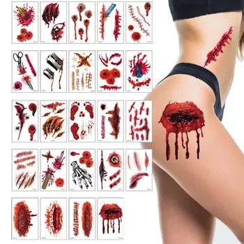 Halloween Brazgotina Začasne Tetovaže 24 Kosov Začasni Tattoo Nalepke Krvavo Ličila, Dodatki Halloween Tattoo Simulacije Krvavo