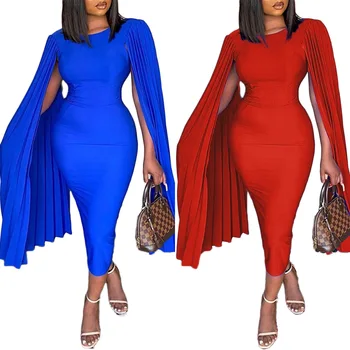 Jesenski Modni Slog Afriških Žensk O-vratu Rdeče Modre Barve Obleko Afriška Oblačila Afriška Oblačila za Ženske