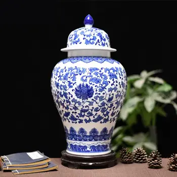 Jingdezhen Keramike Starinsko Modre In Bele Porcelanaste Lotus Veje Tempelj kozarec za Shranjevanje Gospodinjstvo, potrebščine za ročno Obrt porcelana ingver jar