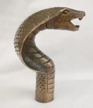 Kitajski Stare Bronasto Ročno Izrezljane Cobra Kip Trsa Hoja Palico Glavo hitra dostava