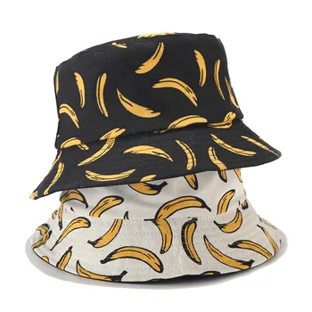 Klobuk Hip Hop Doube Strani Bucket Pokrivalo Moški Ženske Poletje Skp Banana Tiskanja Bob Unisex Ribolov Ribič Klobuk