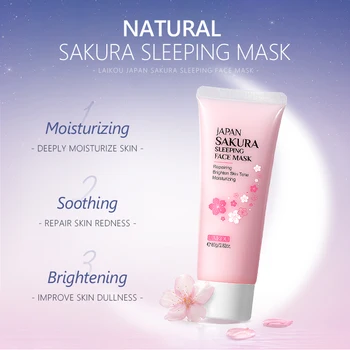 LAIKOU Japonska Sakura Obraza Spalna Maska za Beljenje Češnjev Cvet Ne-čisto Noč Smetane 80 g