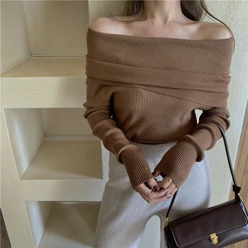 Leni slog kratke oddelek puloverju eno-ramo pulover ženske