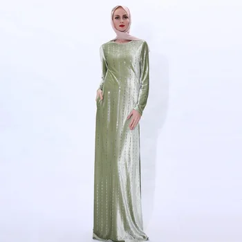 Luksuzni Muslimanskih Abaya Obleke Jeseni, Pozimi 2021 Dubaj Žamet tam kaftan Sequined Zlato Žametno Obleko za Ženske Večer Poročna Obleka