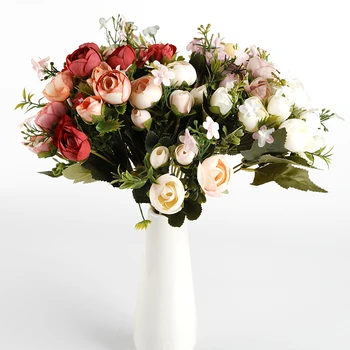 Mala Čaj Bud Šopek Ponaredek Rose Poročna Cvet Stene Vaze za Dom Dekoracija dodatna Oprema Okrasna Vaza Umetno Cvetje