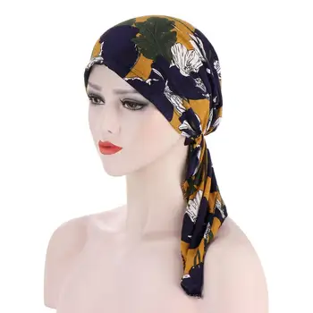 Moda cvet tiskanja ženske turban hidžab kape dolgimi repi headscarf bonnet muslimanskih notranje hijabs arabski ovijte glavo, šal turbante mujer
