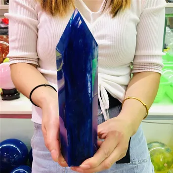 Modra taljeni kremen kristalno točke zdravljenja obelisk, heksagonalna palico Aura darilo za prijatelje in družino, za spodbujanje naravnega zdravja