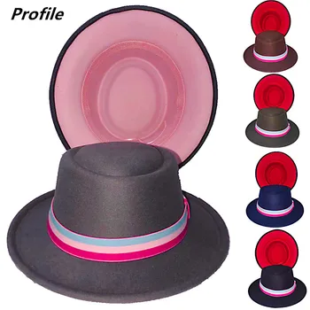 Moške ravno fedora klobuk zvita-brimmed klobuk Panama siva + roza počutil klobuk moške jazz klobuk cerkev cilinder dame klobuk moških шляпа женская
