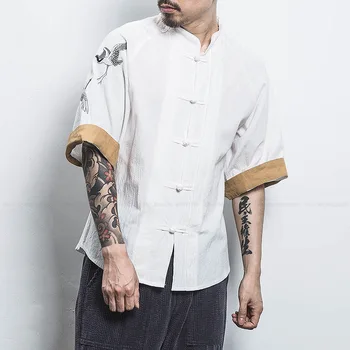 Moški Kitajski Stil Moda Vrhovi Retro Vezenje Jopico Majice Hlače Kung Fu Priložnostne Širok Noge Hlače Japonski Harajuku Bluzo