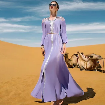 Muslimansko Obleko Ženske Caftan Marocain Diamond Večer Stranka Obleke Čipke-up Vestido Longo Velikem Zamahu Abaya Femme Dubaj tam kaftan Robe