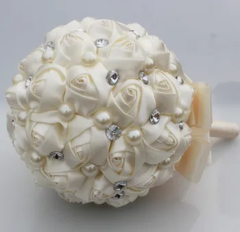 Najnovejši krema za Poročne Šopke Ročno izdelani Cvet Nosorogovo Družico Kristalno Poročne Poročni Šopek