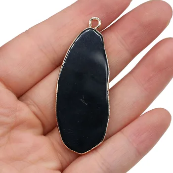 Naravni Kamen Gemstone Drop-oblikovan Črno Agate Obesek za Ročno Obrt Ogrlico, Zapestnico, Uhane, Pribor 25x45-27x47mm