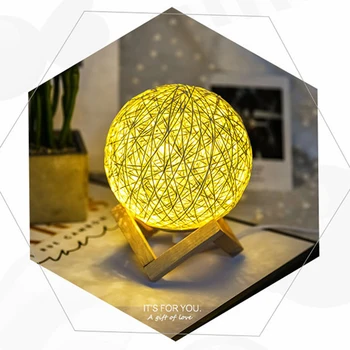 Nordijska Lesene Rattan Žogo Lučka Romantične Nočne Luči Inteligentni Glas Projektor Noč Luč za Spalnico, dnevno Sobo Doma Dekor