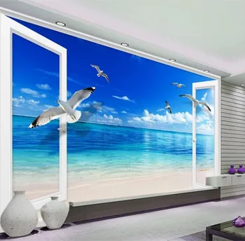okno ocean TV ozadje de papel parede 3d ozadje, dnevna soba, spalnica de papel parede infantil fotografijo stene papirja