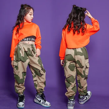 Otroci Hip Hop obleke Odrezana Swearshirt Prikrivanje Hlače za ples, oblačila Deklet karneval Jazz Ples Kostum, Obleke Fazi Obrabe