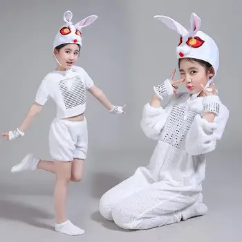 Otrok zajček uspešnosti kostum beli zajec kostum zajec risanka kostum majhna žival ples kostum