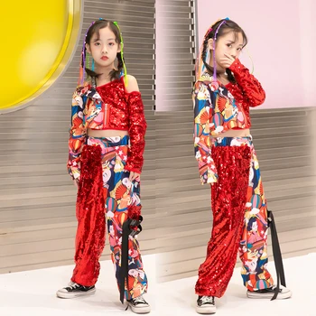 Otroški Hip-Hop Plesne Kostume Dekleta Plima Oblačila Jazz Sequins Fazi Kostume Nacionalni Kitajski Slog Uspešnosti Obrabe DQS7135
