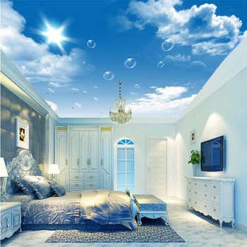Ozadje po meri 3D photo freske HD modro nebo, beli oblaki regrat strop ozadje slikarstvo dnevna soba hotel 3d ozadje