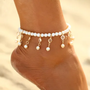 Pearl Visijo Verižice Moda Pearl Nosorogovo Spusti Bohemian Plaži Anklet Zapestnica za Ženske Stopala Nakit