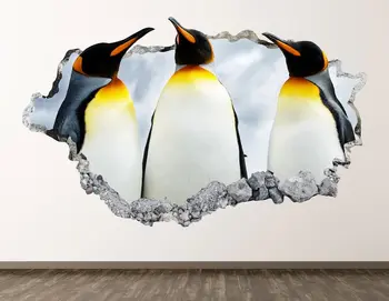 Pingvin vinilna - Zimske Živali, 3D, Razbil Wall Art Nalepke Otroci Soba Dekor Vinil Doma Plakat Osebno Darilo KD465